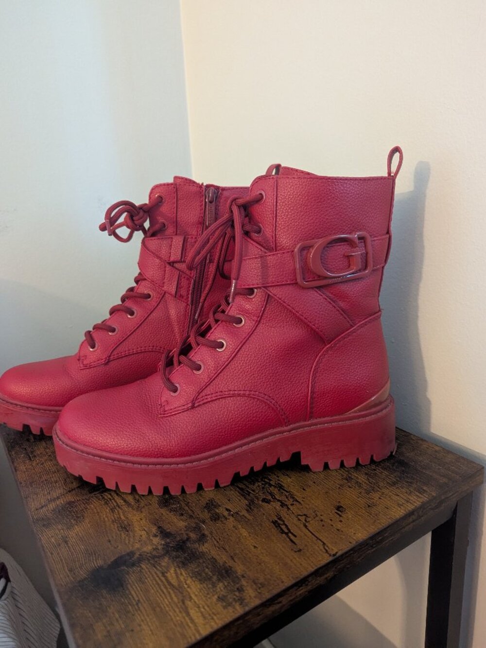 GUESS Orana Raspberry Red Combat Boots - Women’s Size 9